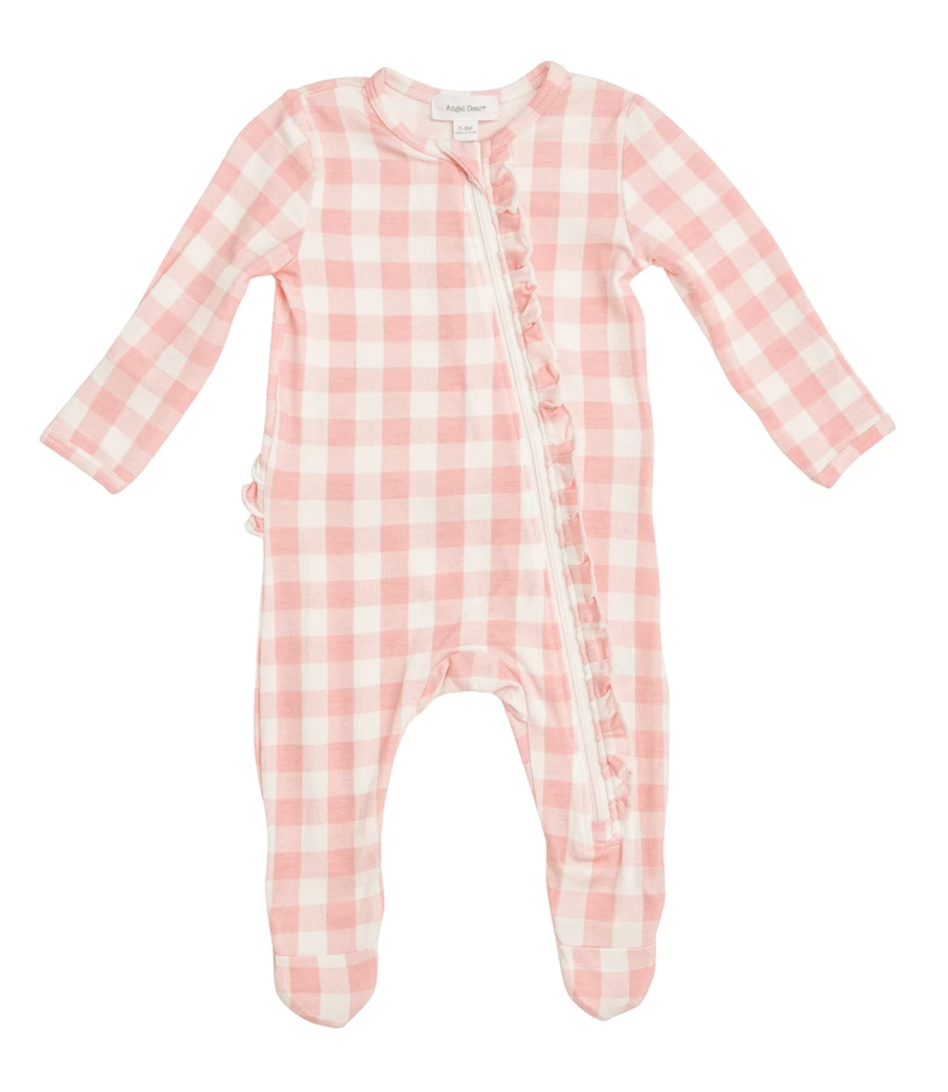 Pink Gingham Zipper Footie