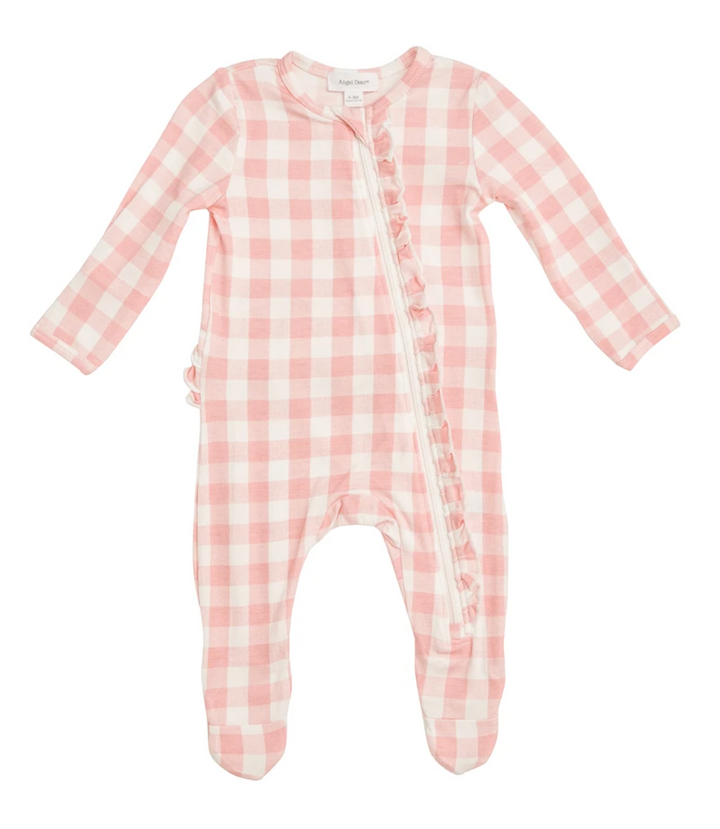 Pink Gingham Zipper Footie