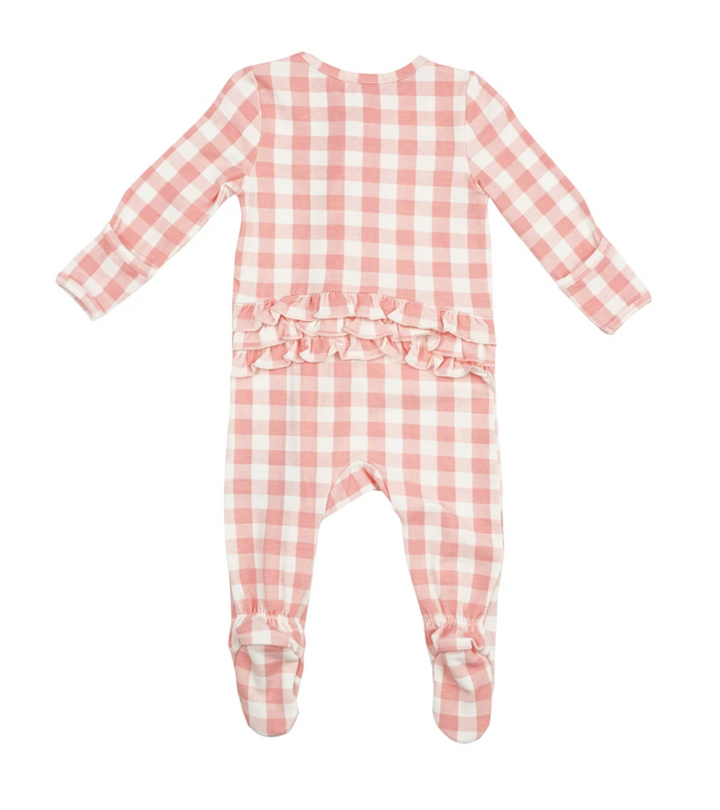 Pink Gingham Zipper Footie
