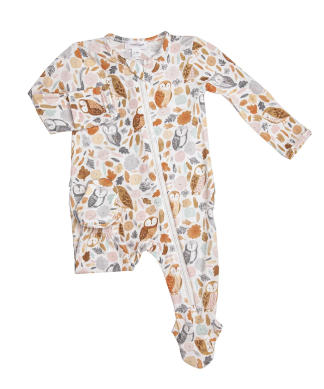 Autumn Owls Ruffle Back Zipper Footie