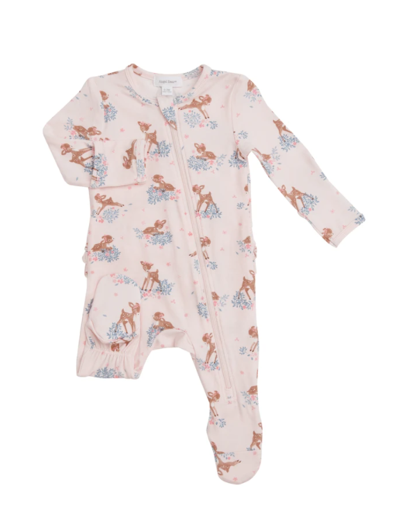 Woodland Deer Ruffle Back Zipper Footie