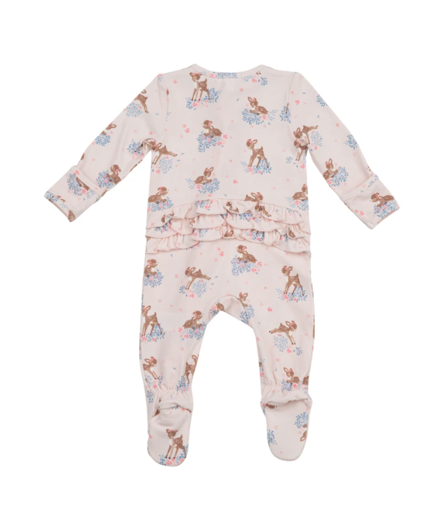 Woodland Deer Ruffle Back Zipper Footie