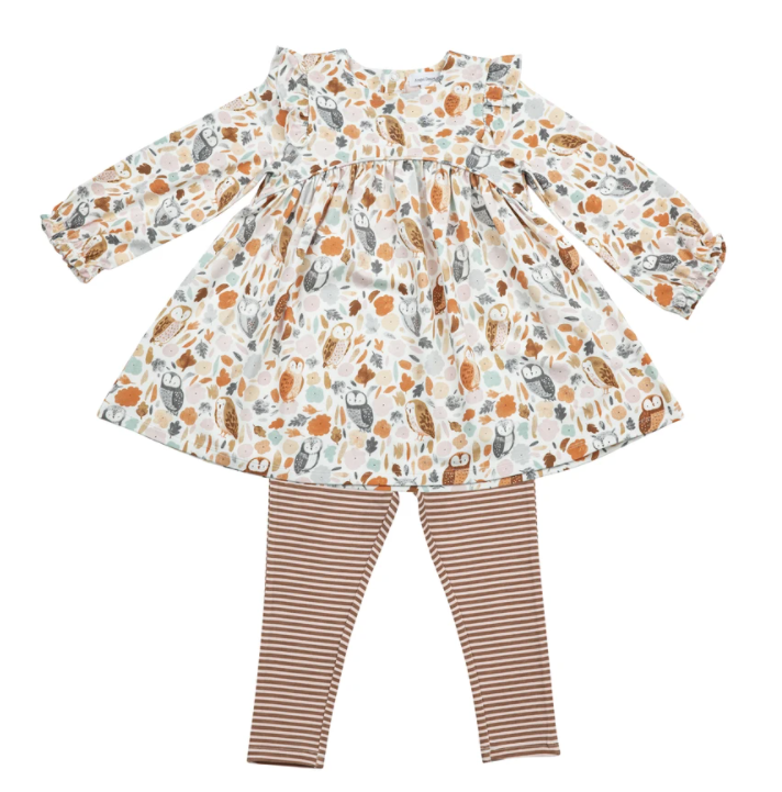 Autumn Owls Ruffle Dress and Legging