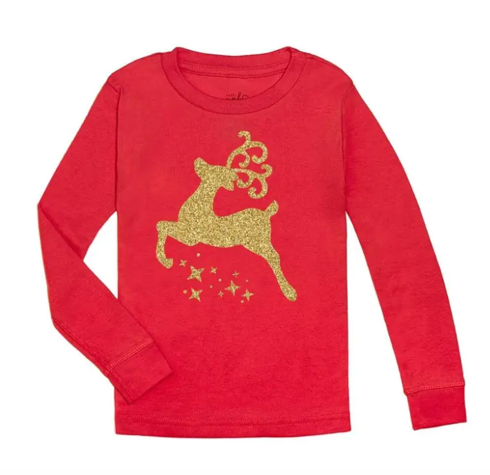 Red & Gold Christmas Reindeer Long Sleeve Shirt