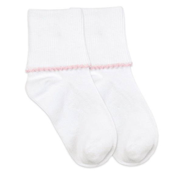 Jefferies Socks Smooth Toe Tatted Edge Turn Cuff White/Pink Socks 1 Pair (2111)