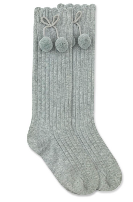 Jefferies Socks Pom Pom Knee High Socks | Grey Heather