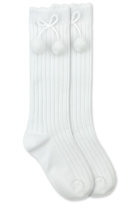 Jefferies Socks Pom Pom Knee High Socks | White
