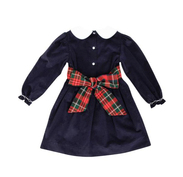 Long Sleeve Cindy Lou Sash Dress | Nantucket Navy | Jamestown Tartan