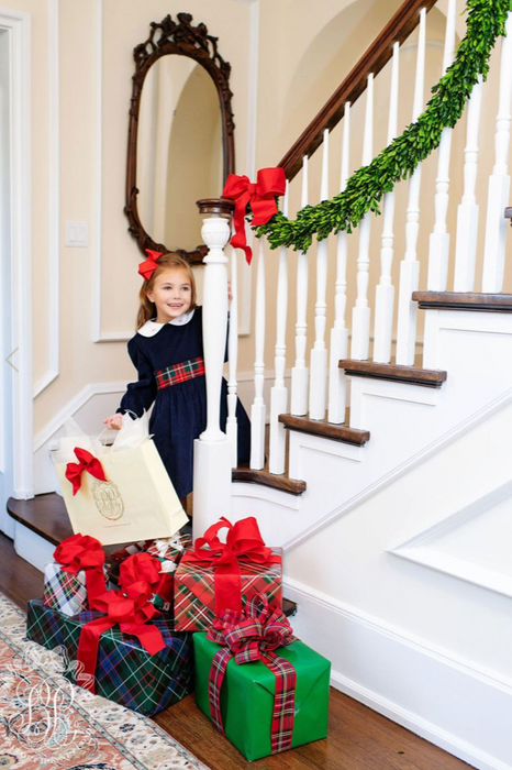 Long Sleeve Cindy Lou Sash Dress | Nantucket Navy | Jamestown Tartan