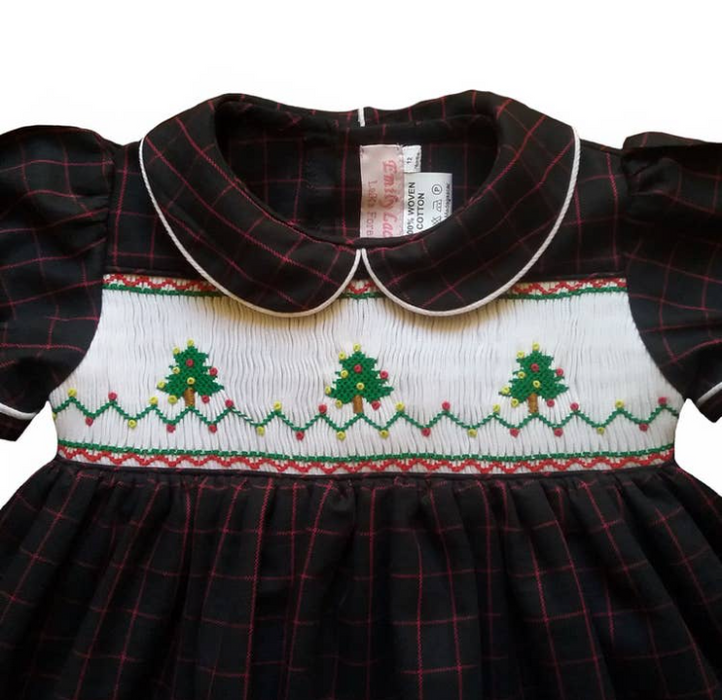 Smocked Plaid Christmas Lights Dress