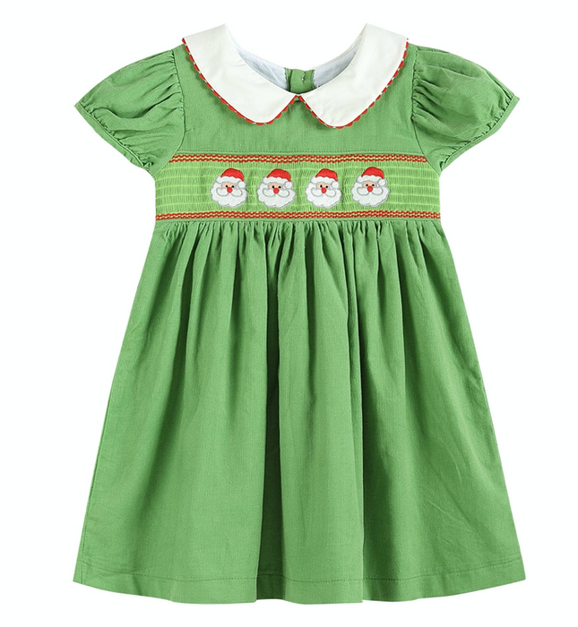 Green Santa Corduroy Smocked Dress