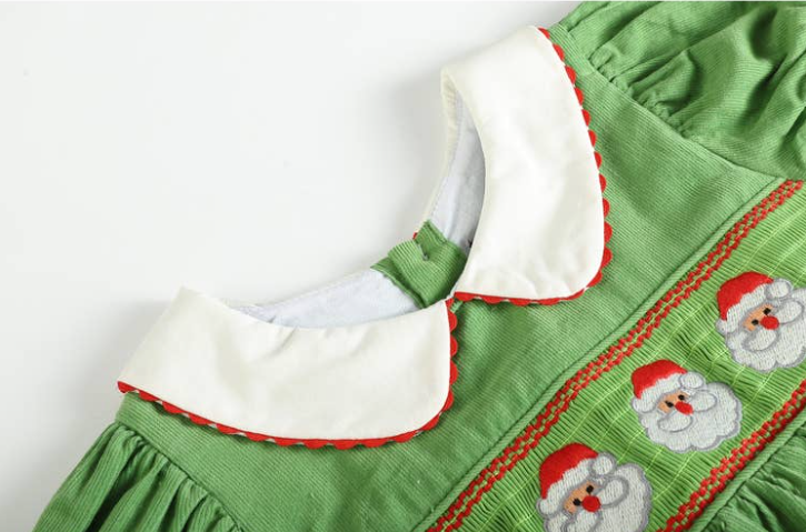 Green Santa Corduroy Smocked Dress