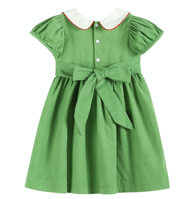 Green Santa Corduroy Smocked Dress