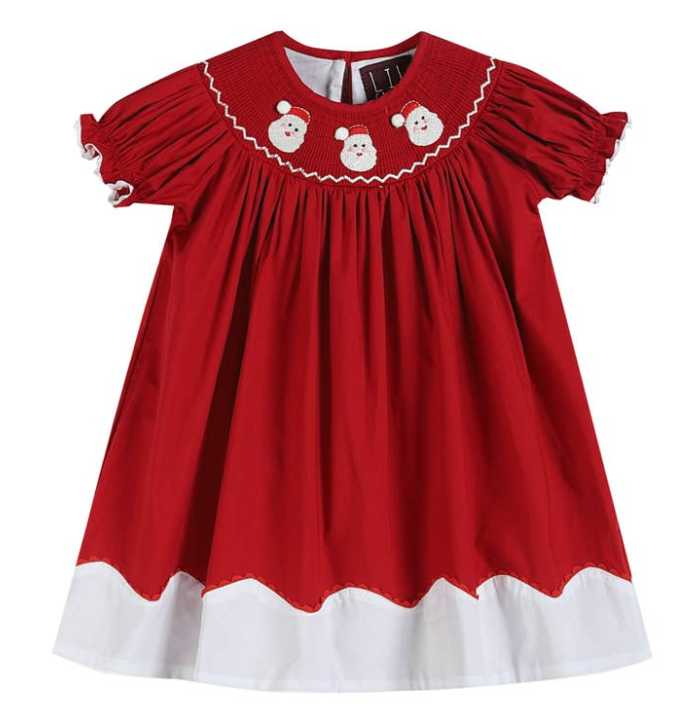 Red and White Santa Smocked Shift Dress