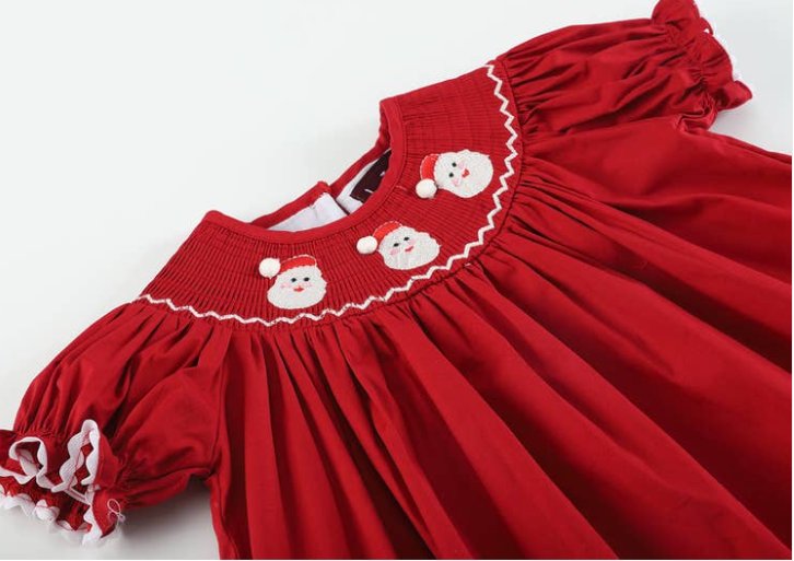Red and White Santa Smocked Shift Dress