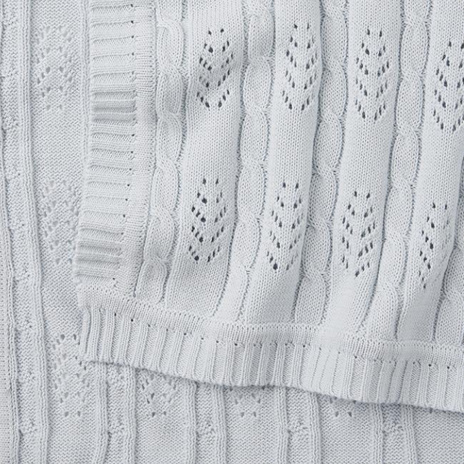 Light Blue Cable Leaf Blanket