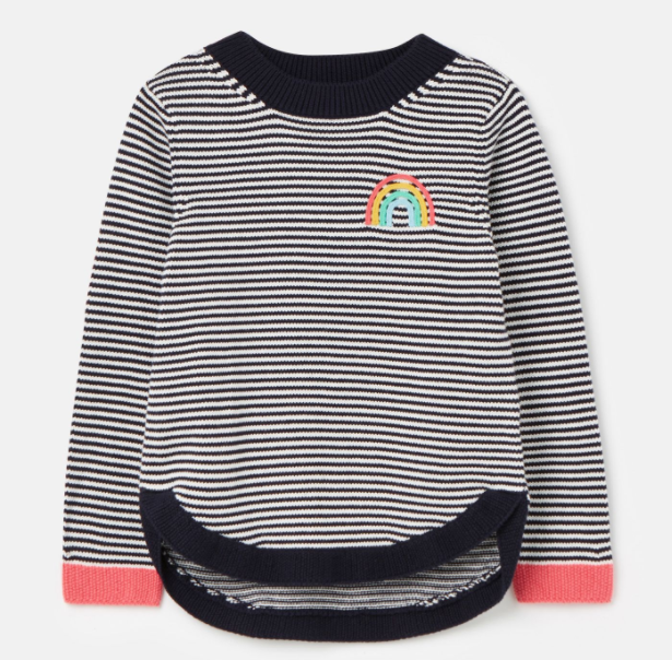 Isabella Curved Hem Navy Stripe Rainbow Knit