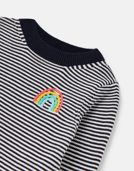 Isabella Curved Hem Navy Stripe Rainbow Knit