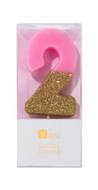 Pink Glitter Number Candle