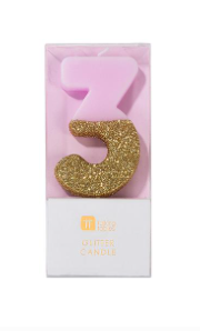Pink Glitter Number Candle