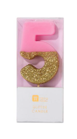 Pink Glitter Number Candle