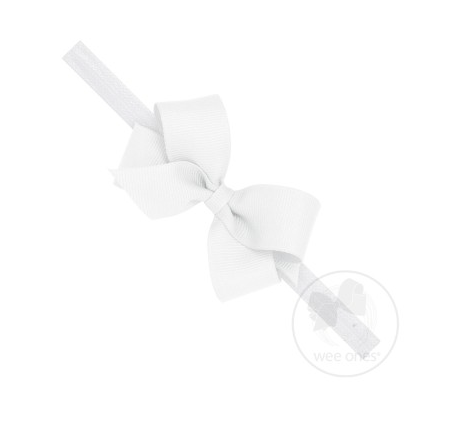 Mini Grosgrain Bow Band | White
