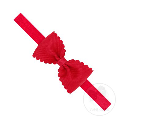 Small Scalloped Edge Grosgrain Bow on Band | Red