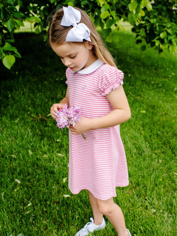 Maudes Peter Pan Collar Dress | Hamptons Hot Pink Stripe