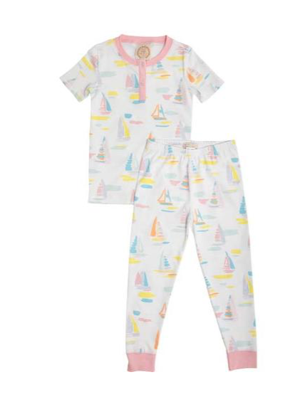 Sara Jane's Short Sleeve Set | Sandyport Sailboat | Sandpearl Pink