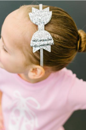 Silver Glitter Bow Hard Headband