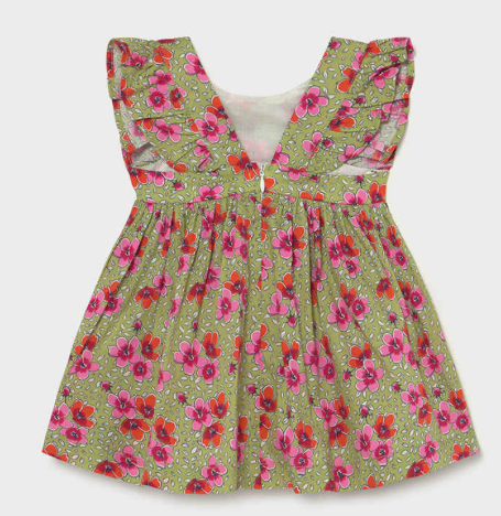 Ruffle Sleeved Dress with Headband  | Pink and Sage | 1987