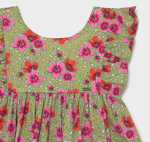 Ruffle Sleeved Dress with Headband  | Pink and Sage | 1987