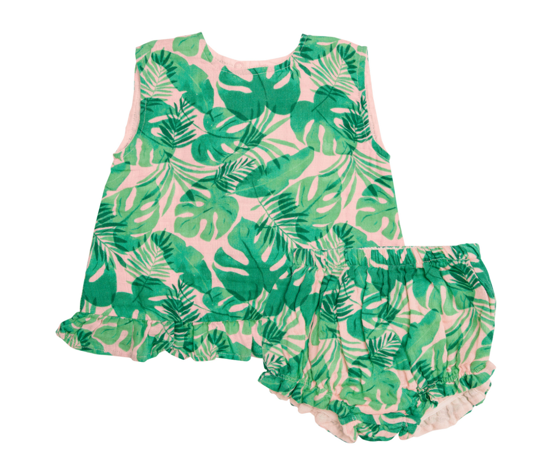 Tropical Leaves Ruffle Top and Bloomer Set