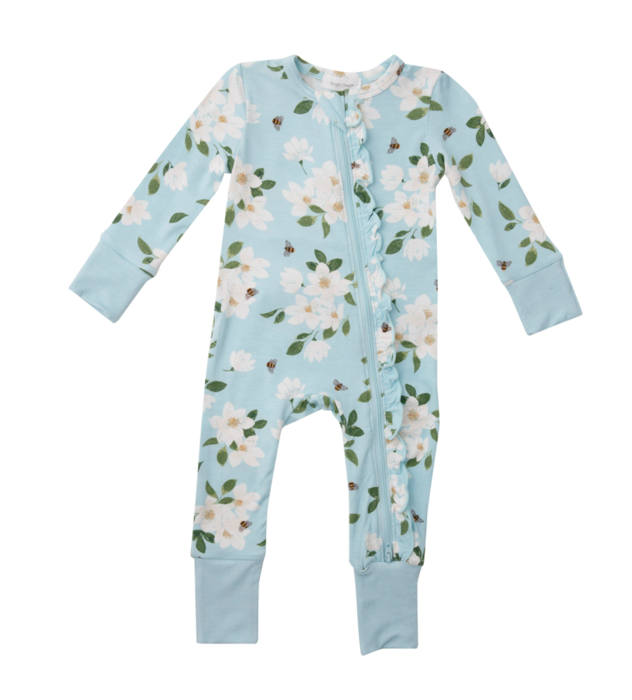 Blue Magnolia Zipper Romper