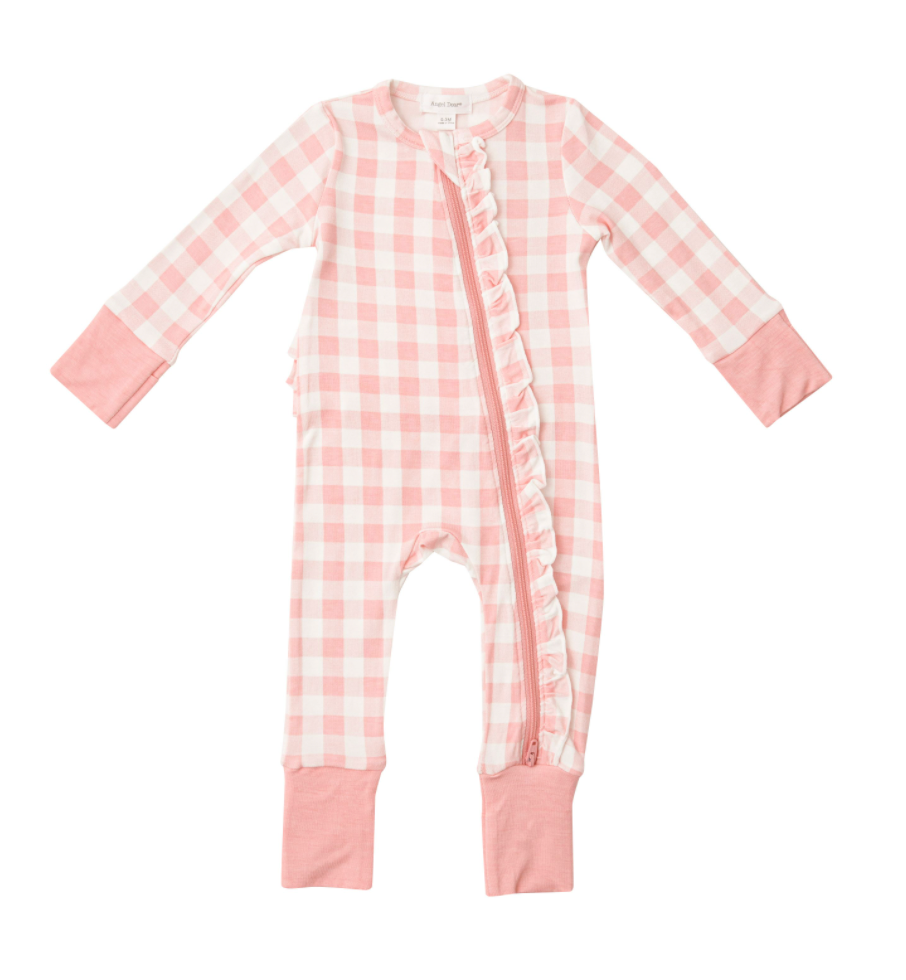 Pink Gingham Zipper Romper