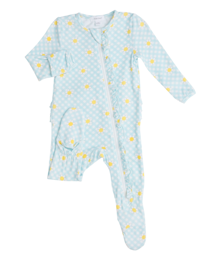 Gingham Daisy Ruffle Zipper Footie