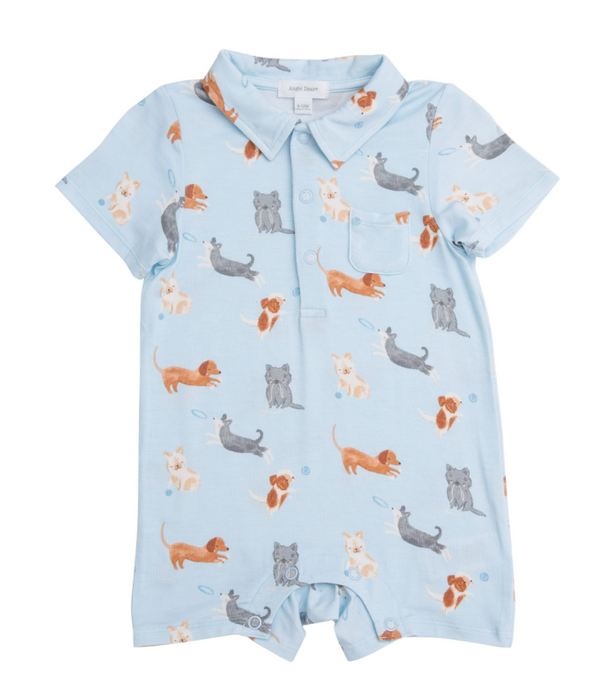Blue Puppy Play Polo Romper