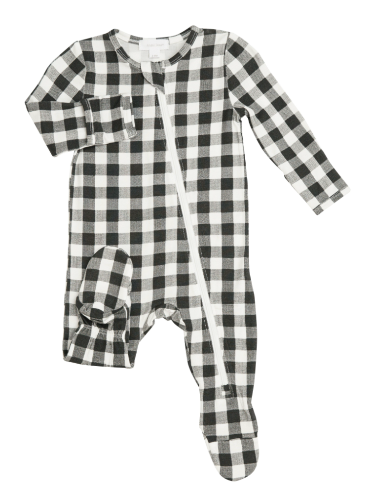 Black Gingham Zipper Footie