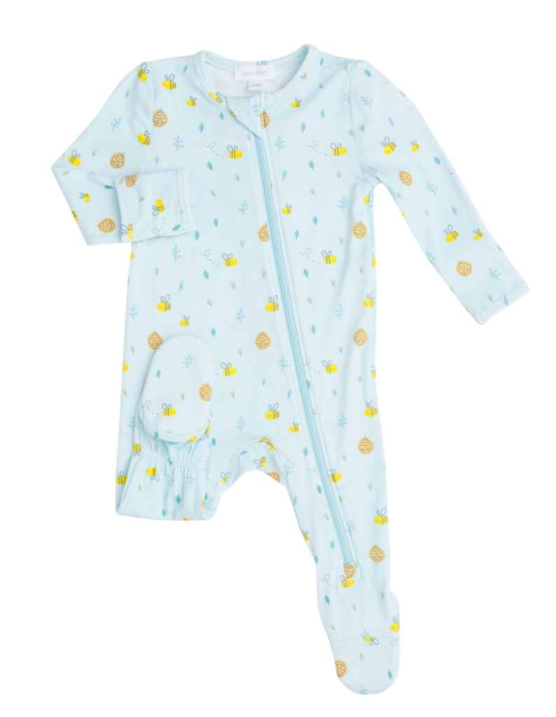 Blue Little Bee Zipper Footie