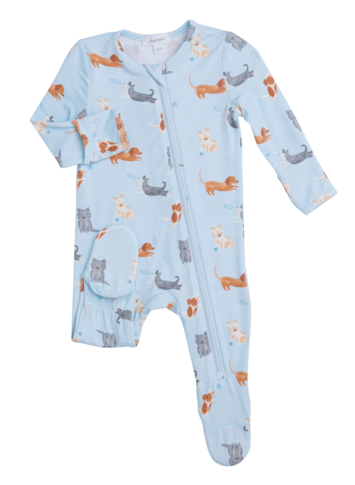 Blue Puppy Play Zipper Footie