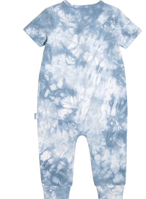 Blue Grey Tie Dye Short Sleeved Playsuit