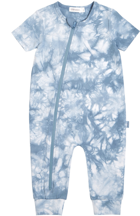 Blue Grey Tie Dye Short Sleeved Playsuit