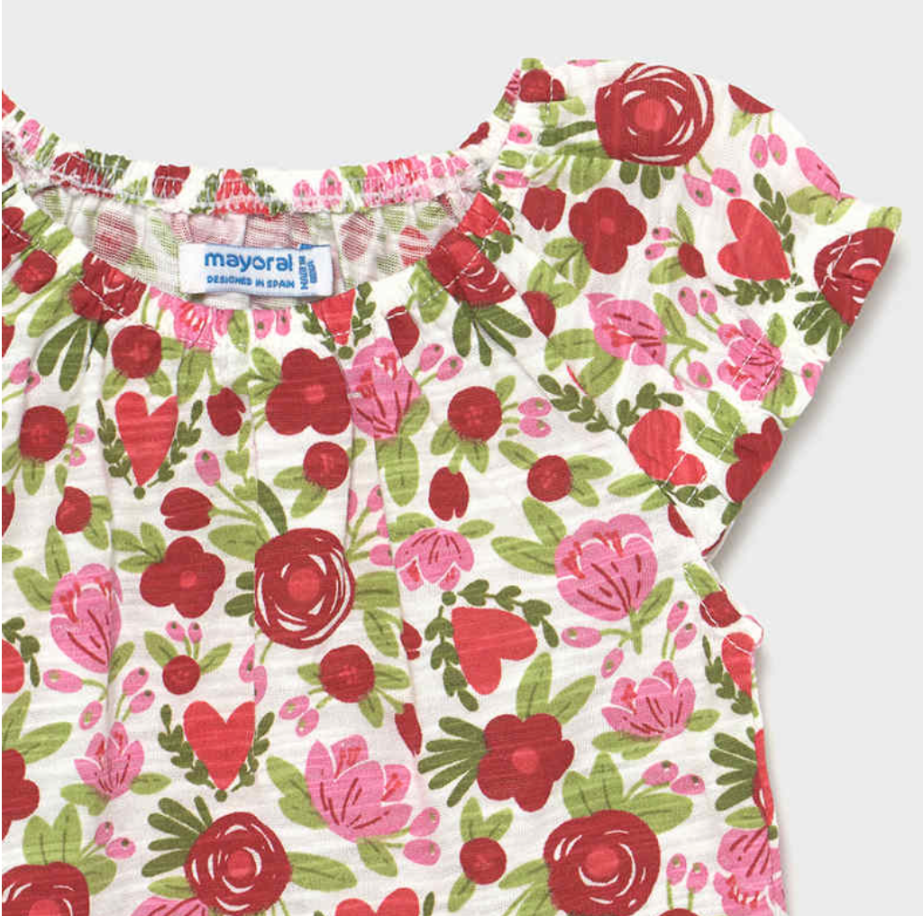 Red Floral Short Sleeved Shirt