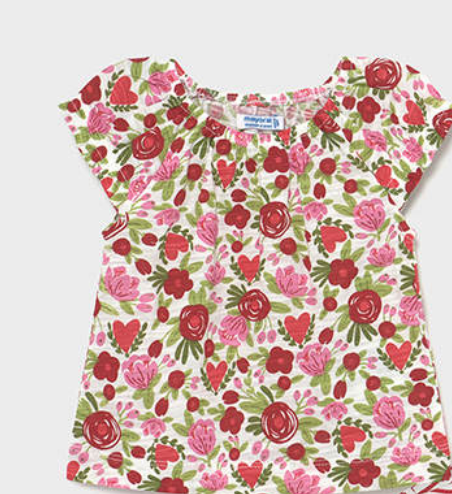 Red Floral Short Sleeved Shirt