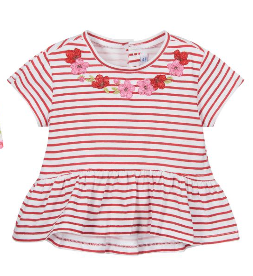 Red and White Stripe Short Sleeve Shirt