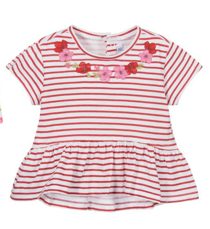 Red and White Stripe Short Sleeve Shirt