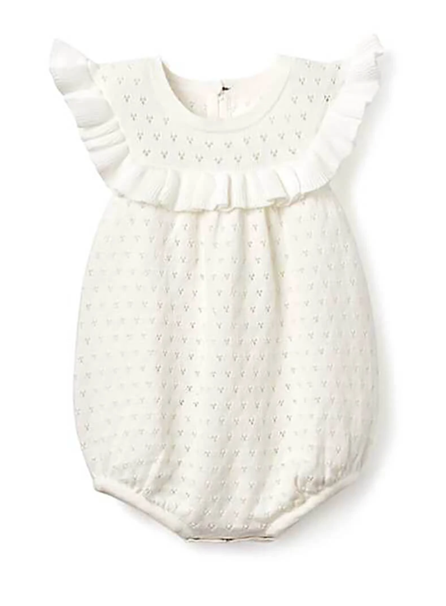 Pointelle Flutter Sleeve Bubble | White