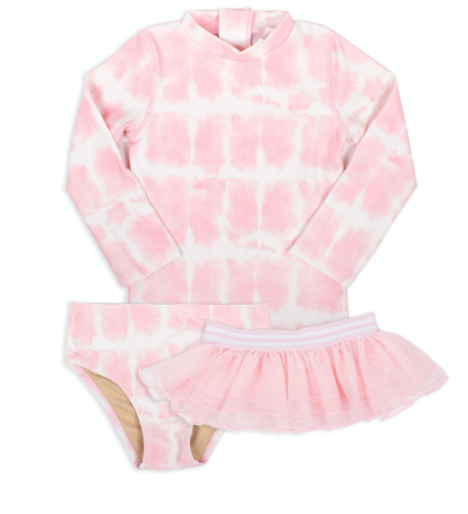 Pink Tie Dye Longsleeve Rashguard Set with Tutu