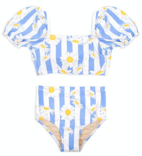 Puff Sleeve Daisy Stripe Bikini