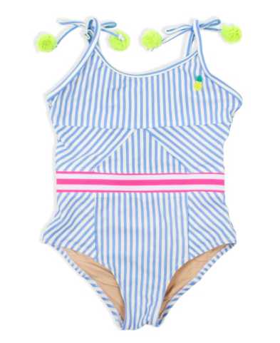 Blue Pinstripe Cutout Back Swimsuit